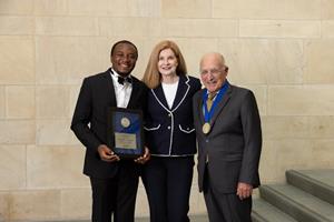 Sabin Vaccine Institute Chief Executive Officer Amy Finan (center) awarded the Sabin's 30th Gold Medal Award to Dr. Thomas P. Monath (right) and Sabin's 2023 Rising Star Award to Dr. Sangwe Clovis Nchinjoh of Cameroon on Monday, June 5, 2023 at the National Academy of Sciences in Washington, D.C.