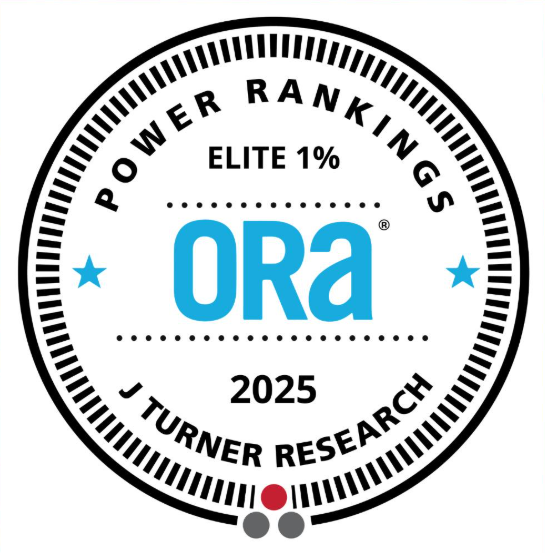 2025 Elite 1% ORA Power Rankings badge from J Turner Research.