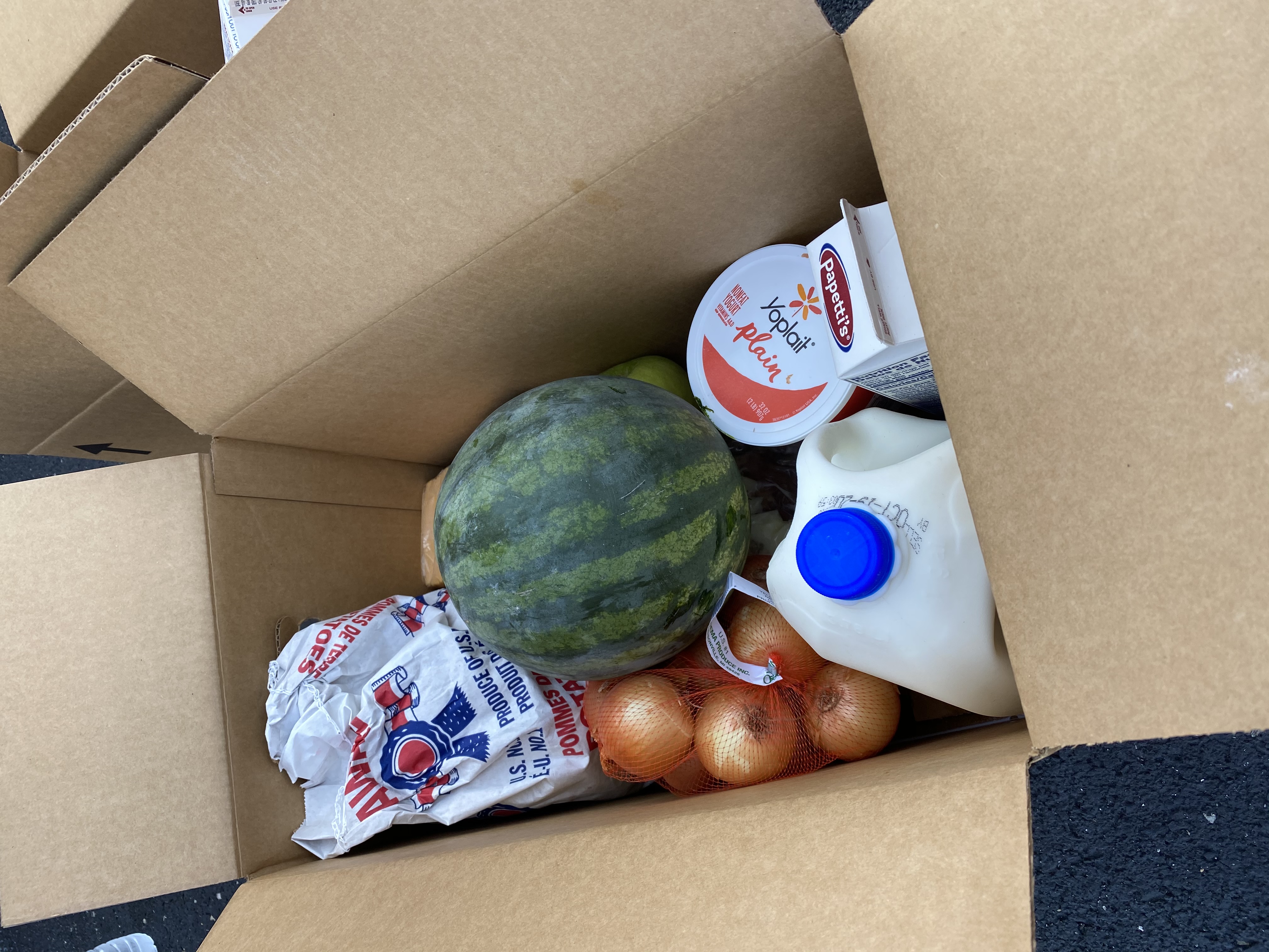 The boxes were supplied by the United States Department of Agriculture in an effort to provide food to families impacted by COVID-19. Each box contained locally sourced fresh fruits and vegetables and dairy and meat products.