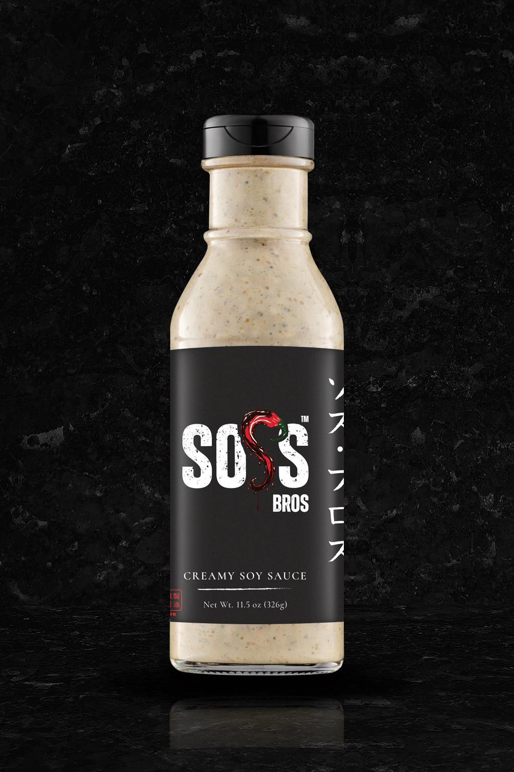 Bottle of SOSS Bros Spicy Creamy Soy sauce
