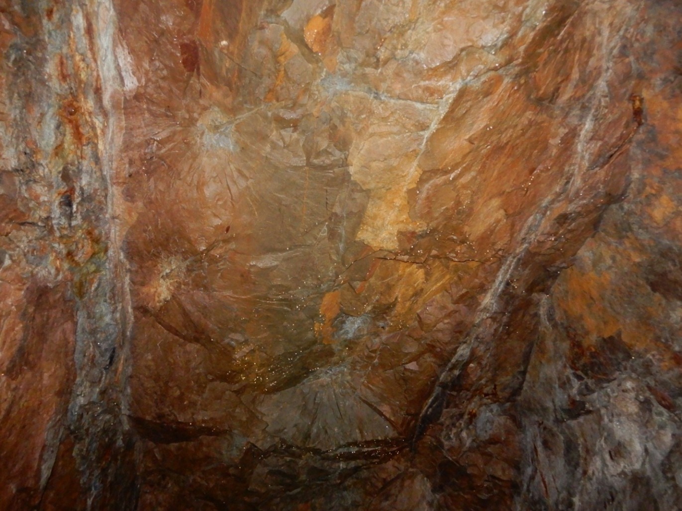 Photo of Antimony Veins on ceiling and walls, Felsic Dyke mine stope – Lower Adit, Frost Cove Mine image