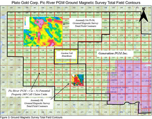 Plato Gold Corp. Pic River PGM Ground Magnetic Survey Total Field Contours