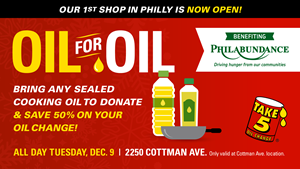 Take 5 Oil Change Opens First Philadelphia Shop, Announces December Charitable Event