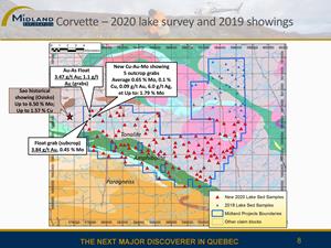 Corvette block - 2019 showings and 2020 lake sediment survey