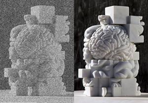 Váró's 'The Brain' Sculpture Seen With and Without Visual Snow Syndrome