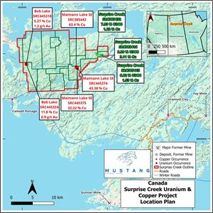 Mustang Energy Corp. Announce Results from Sampling Program at Surprise Creek Project, Saskatchewan