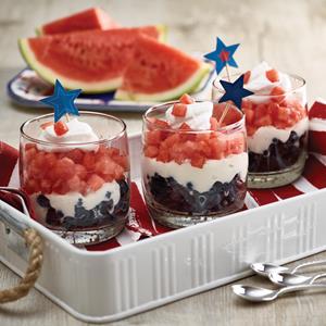 Red, White and Blue Watermelon Parfaits