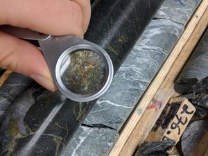 Figure 6: Core Photo of Visible Gold in hole PEN-19-39 (sample at 371.5 m downhole)
