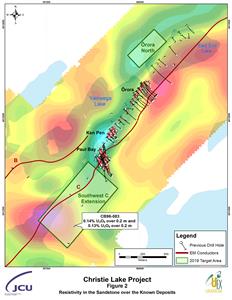 Christie Lake Project Figure 2 Resistivity in the Sandstone over the Known Deposits