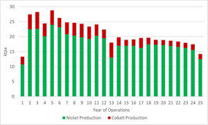 Figure 4: Nickel and Cobalt Production Volumes (Years 1 – 25)
