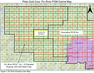 Plato Gold Corp. Pic River PGM Claims Map