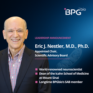 BPGbio Appoints Renowned Neuroscientist Eric J. Nestler, M.D., Ph.D., as Chair of Scientific Advisory Board