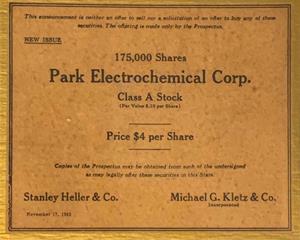 Tombstone Advertisement for Park’s Initial Public Offering